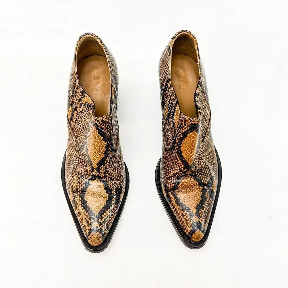 Chloe Rylee Python Embossed Leather Booties Shoes Size 41 Italy - Picture 1 of 5